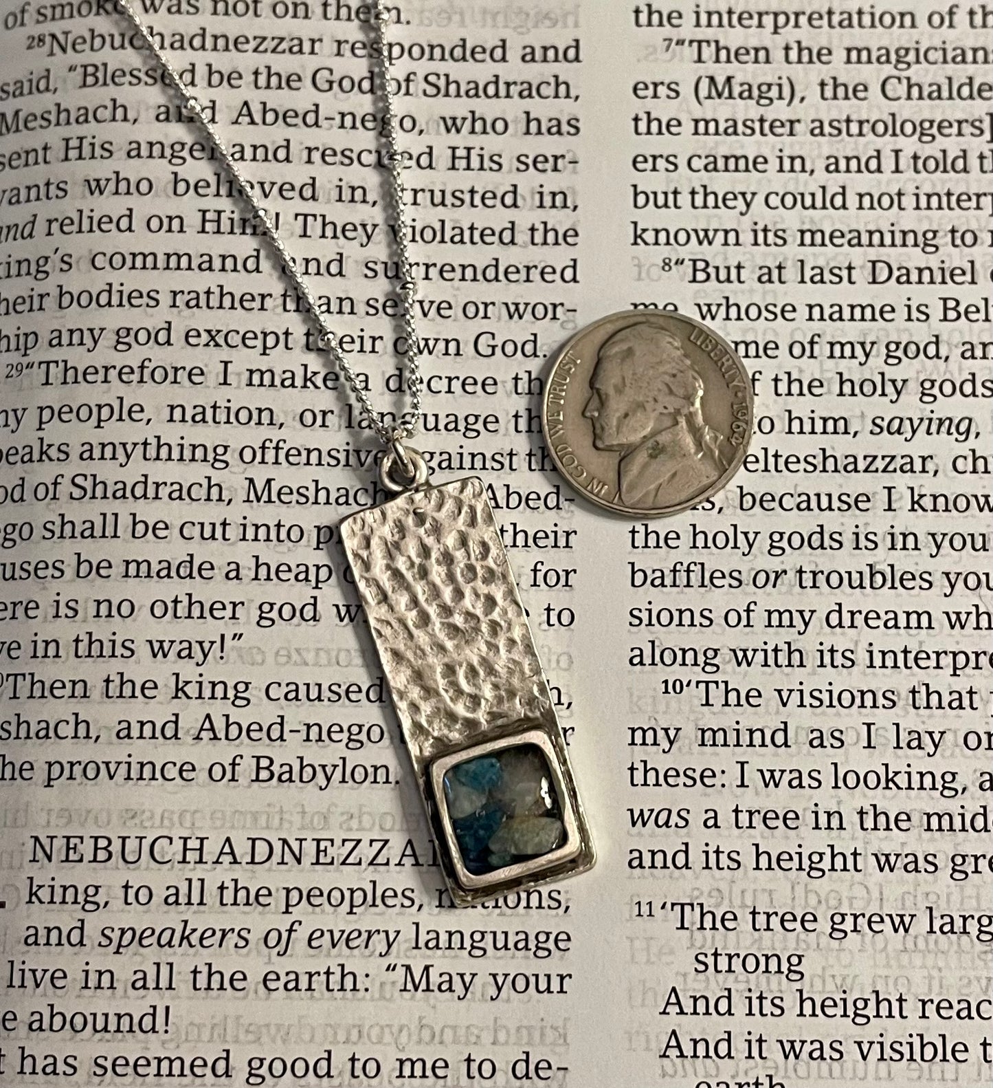 Larimar pendant with a mustard seed