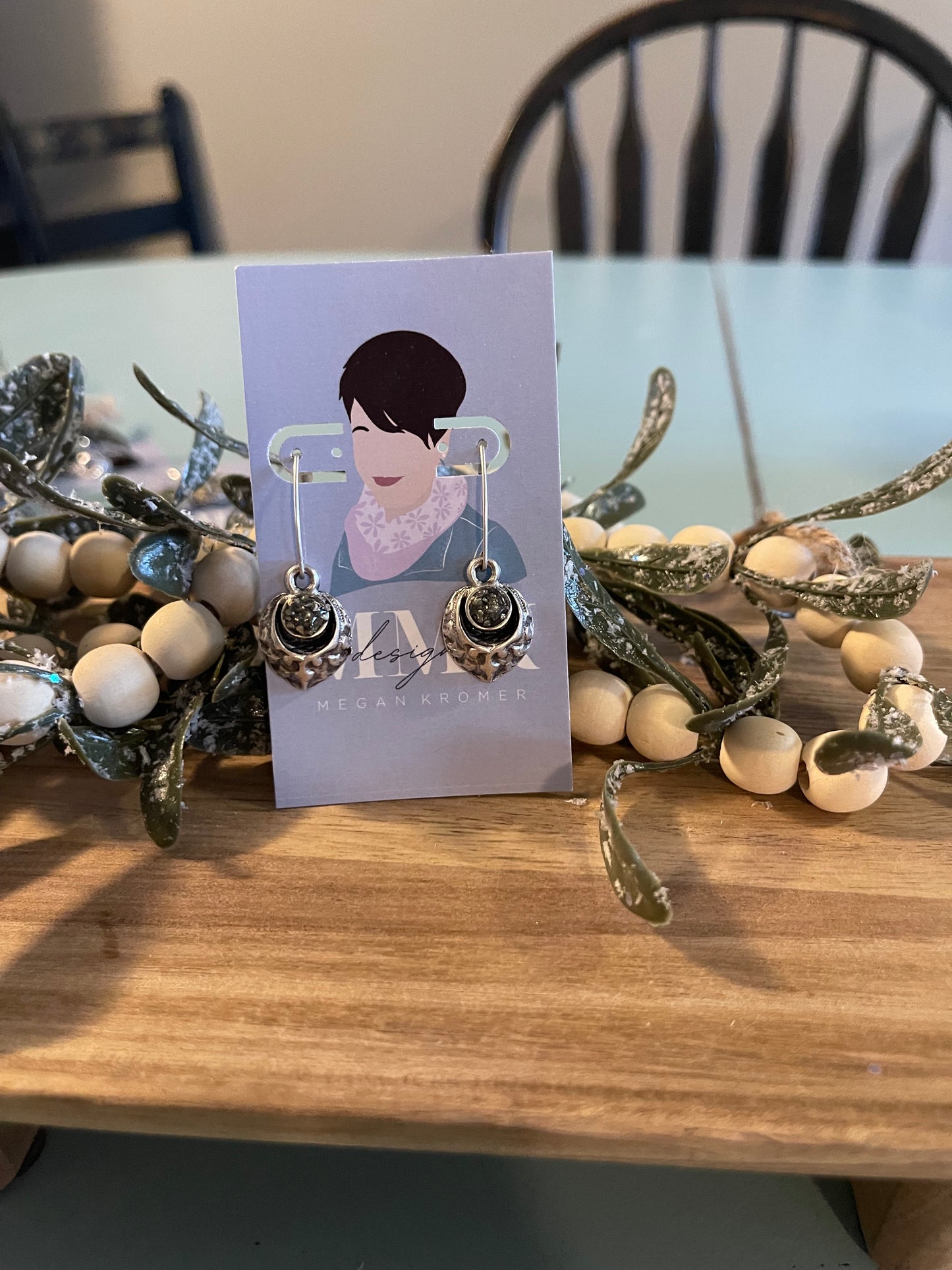 Pyrite chip earrings with a mustard seed