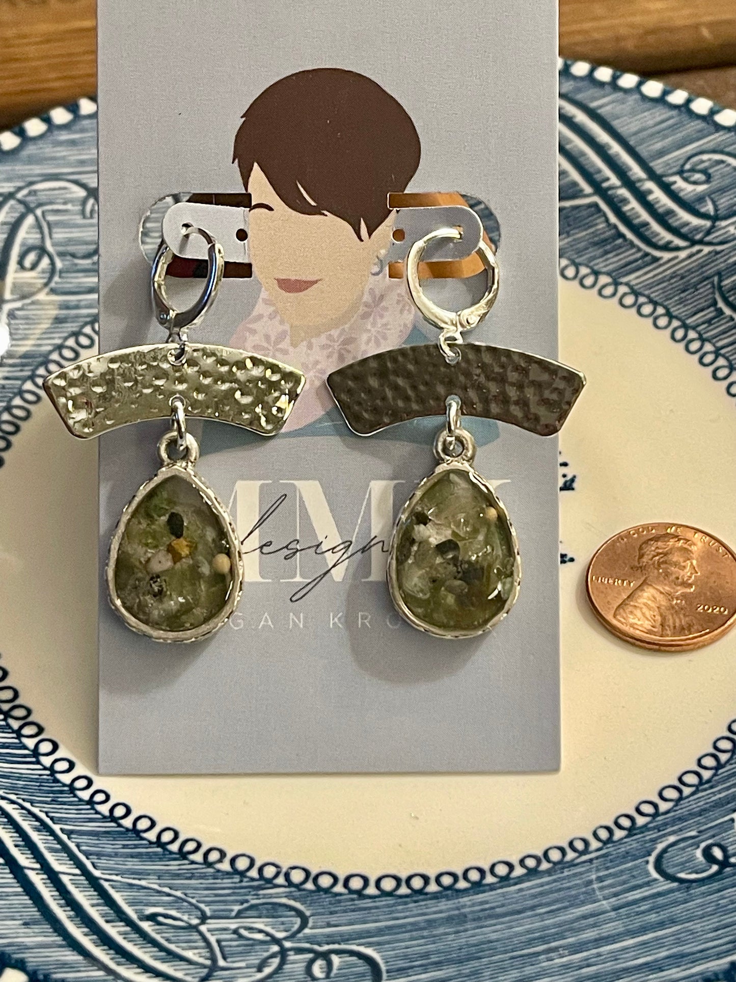 Prenite and peridot earrings with a mustard seed