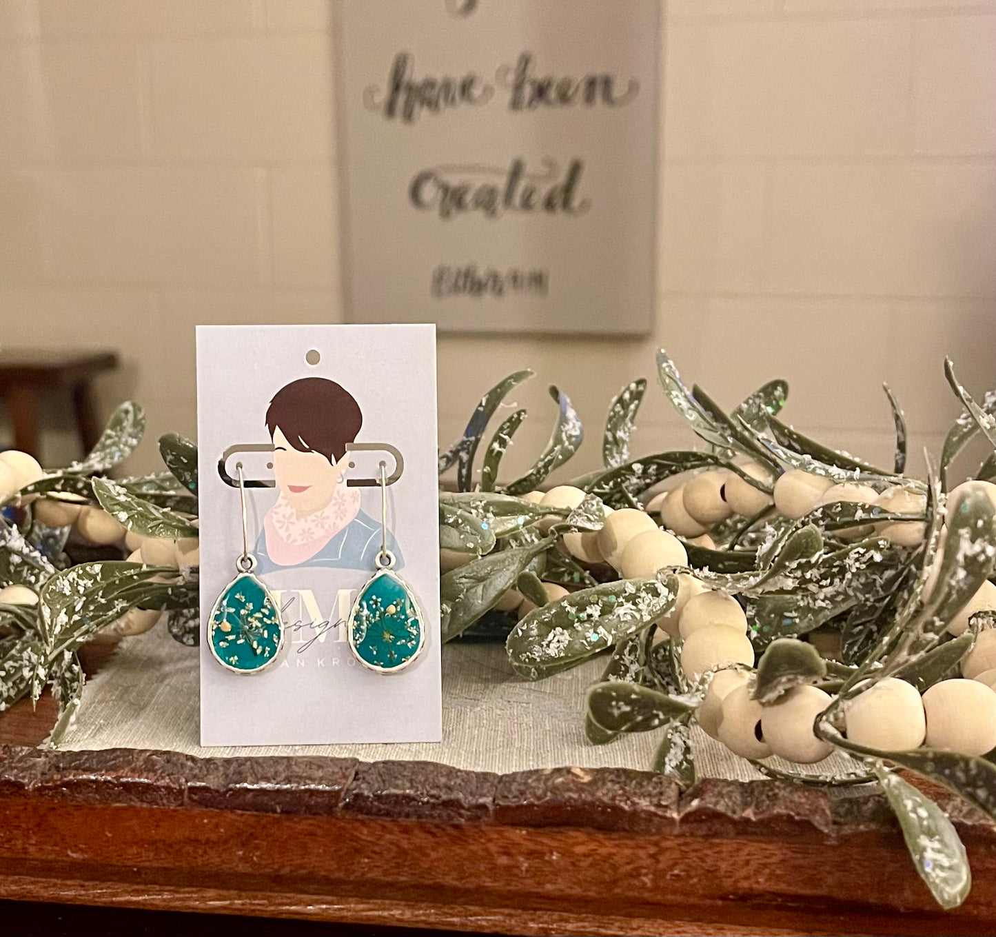 Polymer clay, Queen Anne’s lace and mustard seed earrings