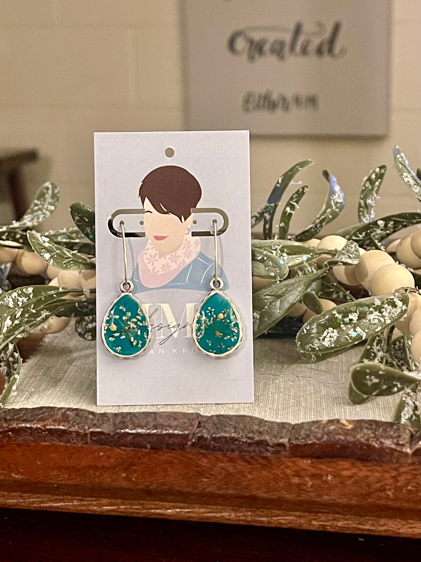 Polymer clay, Queen Anne’s lace and mustard seed earrings